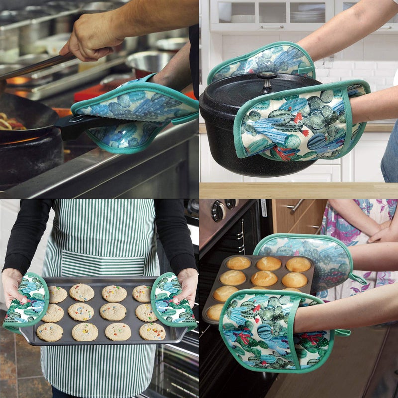 RED LMLDETA Pot Holders Set of 2 with Transparent Clear Silicone Shell and Nice Cactus Flower Cotton Lining, Heat Resistant to 500 F Kitchen Oven Gloves Pot Holder for Cooking (Cactus Flower, Potholders) - Image 5